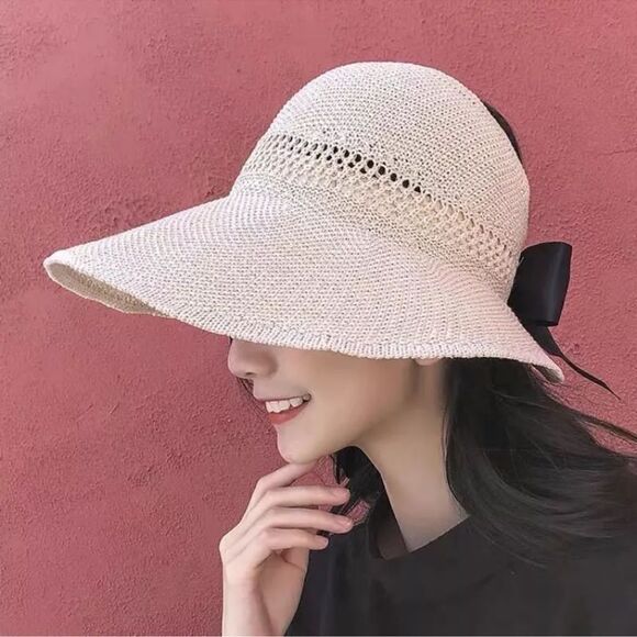 Foldable Straw Sun Visor Hat - Picture 1 of 9